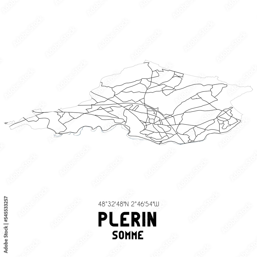 PLERIN Somme. Minimalistic street map with black and white lines.