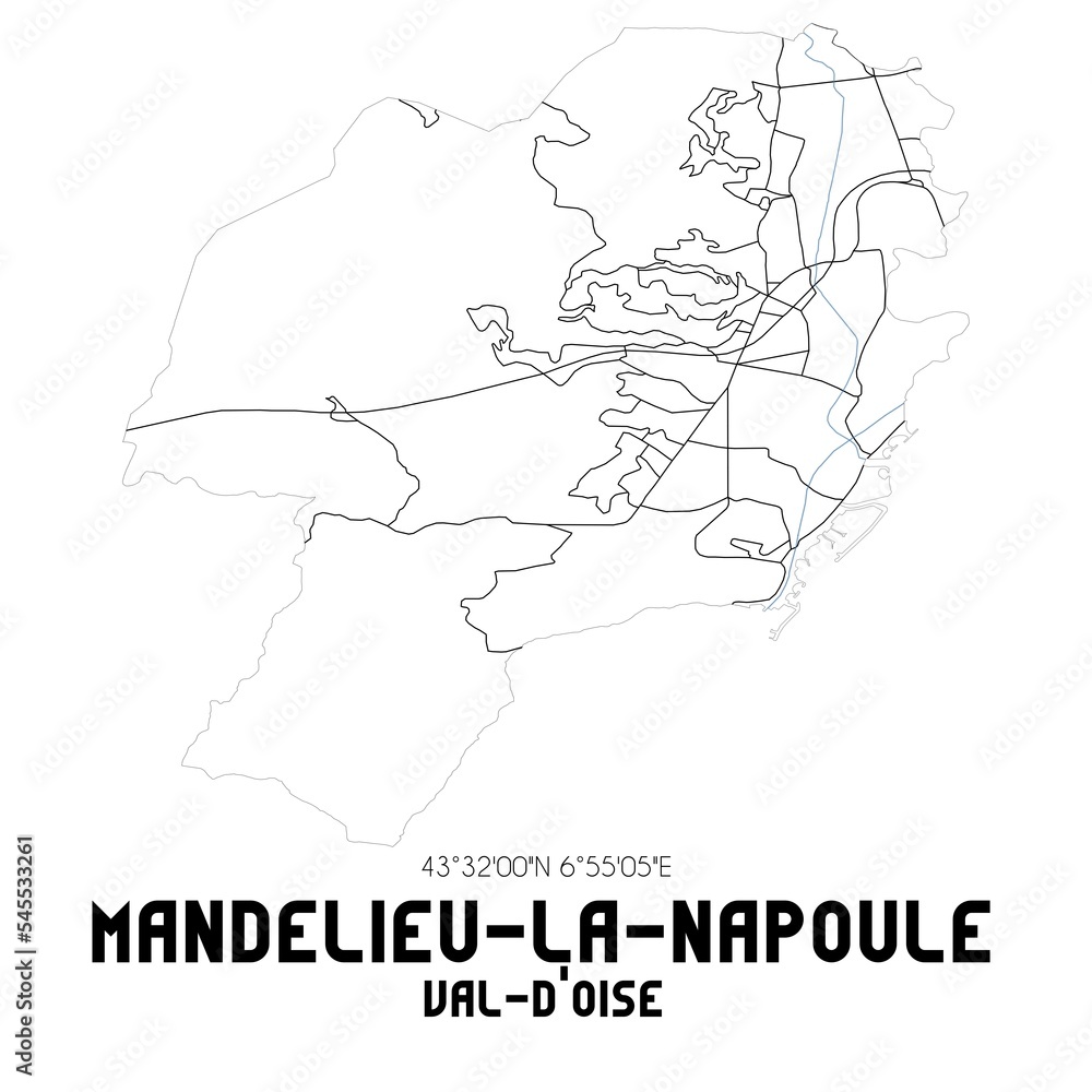 MANDELIEU-LA-NAPOULE Val-d'Oise. Minimalistic street map with black and white lines.