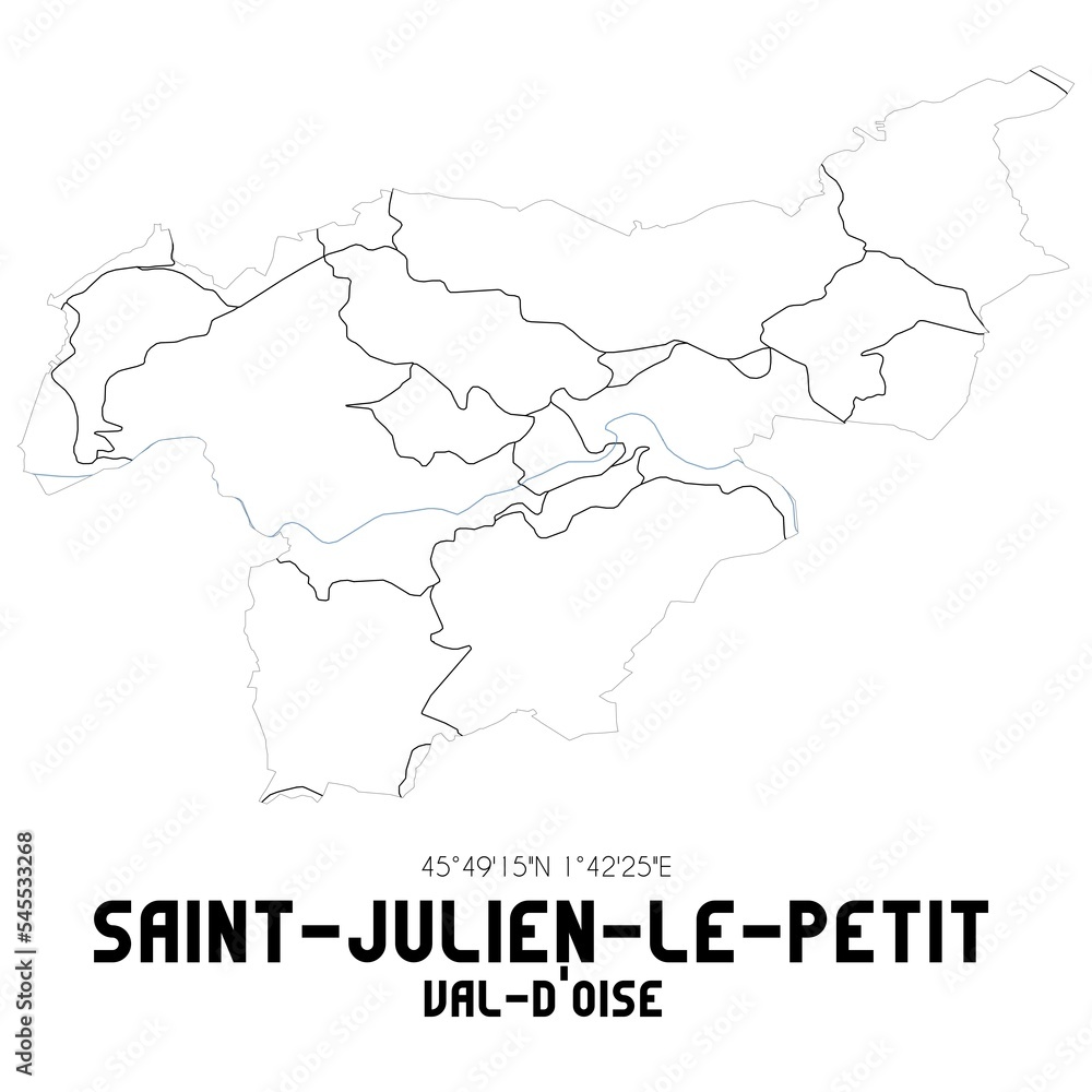 SAINT-JULIEN-LE-PETIT Val-d'Oise. Minimalistic street map with black and white lines.