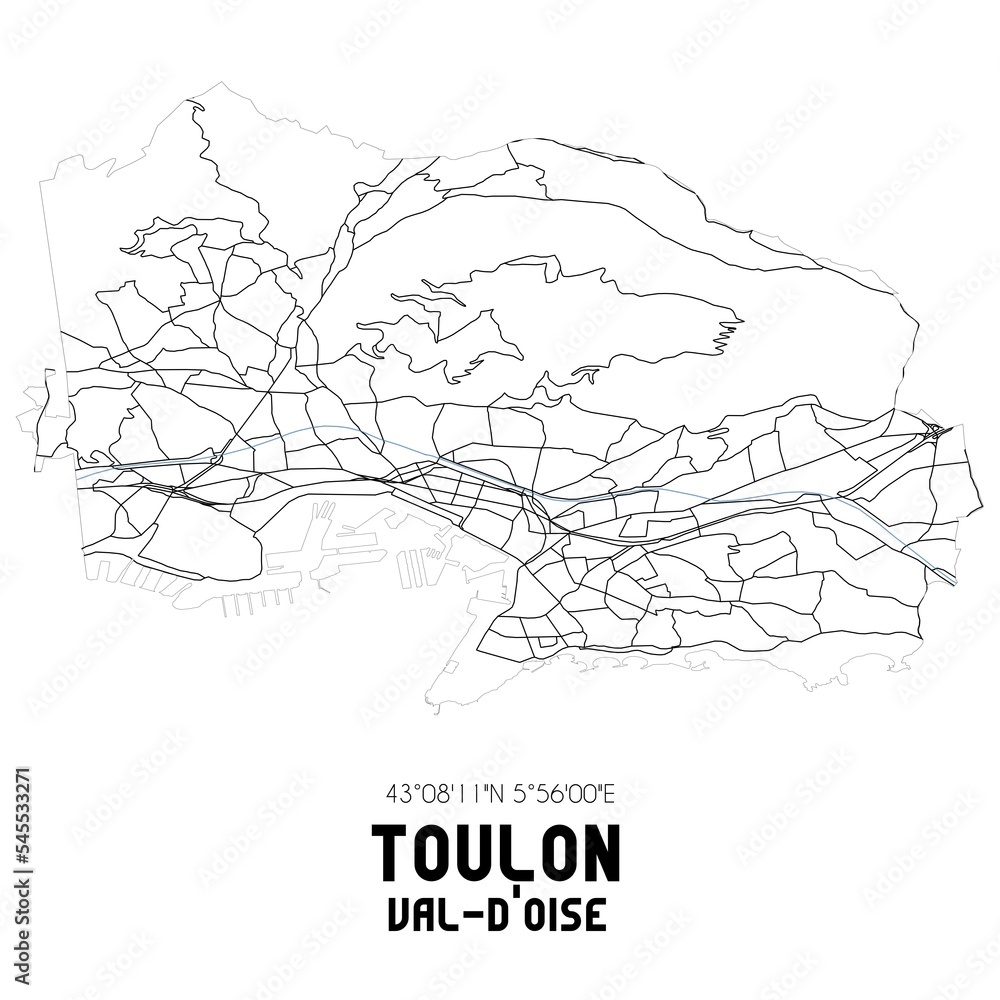 TOULON Val-d'Oise. Minimalistic street map with black and white lines.