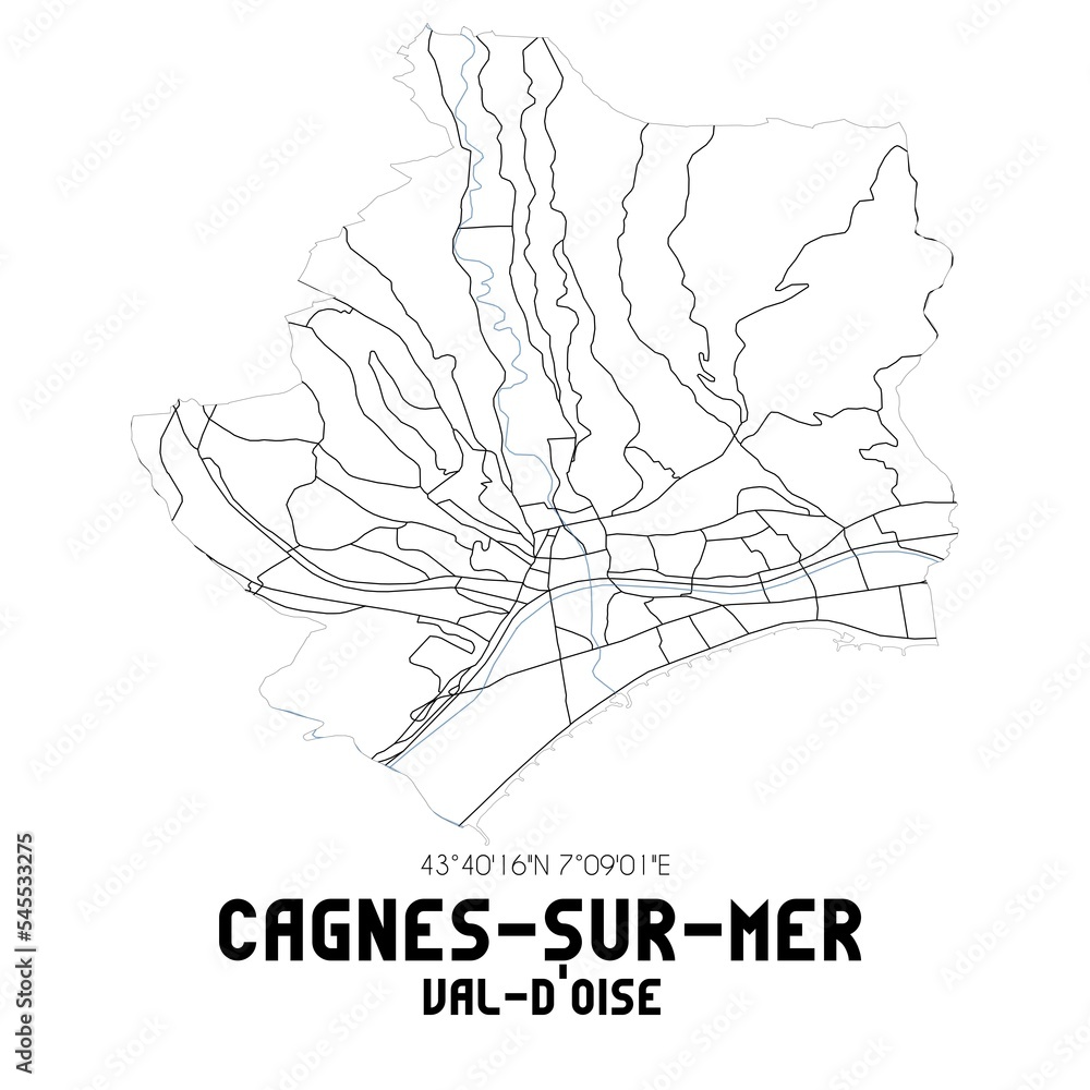 CAGNES-SUR-MER Val-d'Oise. Minimalistic street map with black and white lines.