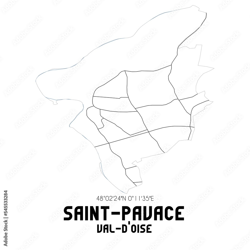 SAINT-PAVACE Val-d'Oise. Minimalistic street map with black and white lines. SAINT-PAVACE Val-d'Oise. Minimalistic street map with black and white lines.