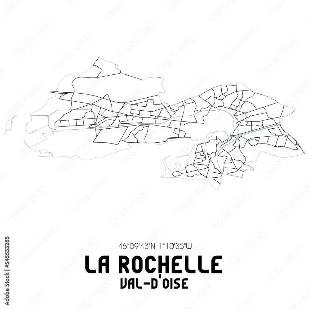 Obraz premium LA ROCHELLE Val-d'Oise. Minimalistic street map with black and white lines.