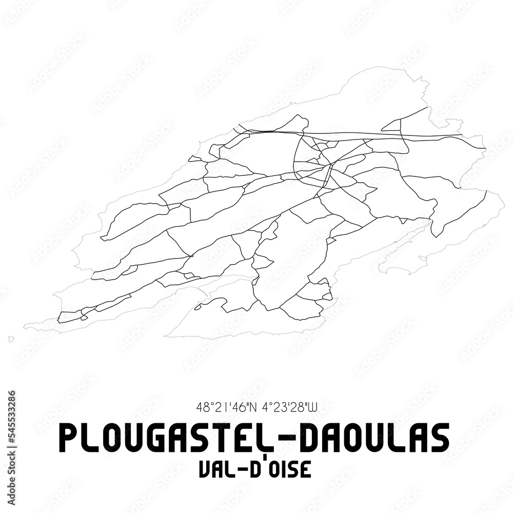 PLOUGASTEL-DAOULAS Val-d'Oise. Minimalistic street map with black and white lines.