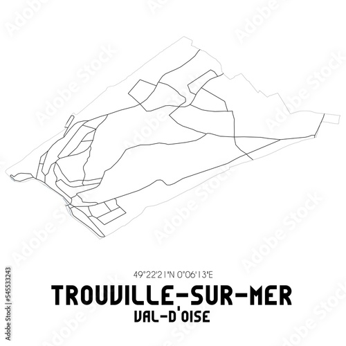 TROUVILLE-SUR-MER Val-d'Oise. Minimalistic street map with black and white lines.