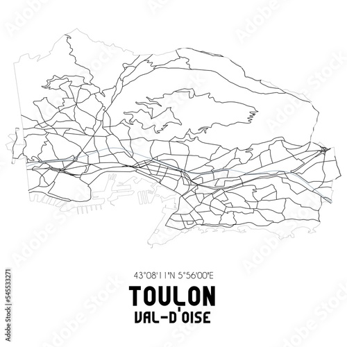 Obraz na płótnie TOULON Val-d'Oise. Minimalistic street map with black and white lines. w salonie