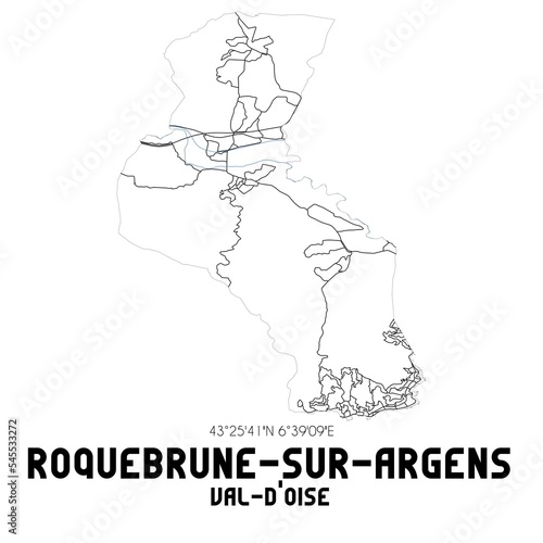 ROQUEBRUNE-SUR-ARGENS Val-d Oise. Minimalistic street map with black and white lines.