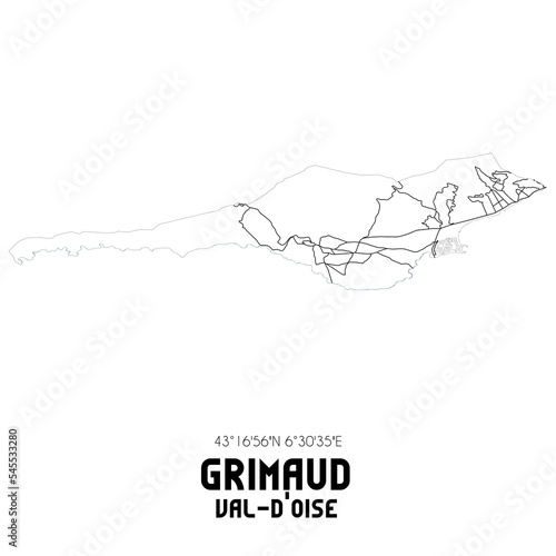 GRIMAUD Val-d'Oise. Minimalistic street map with black and white lines.