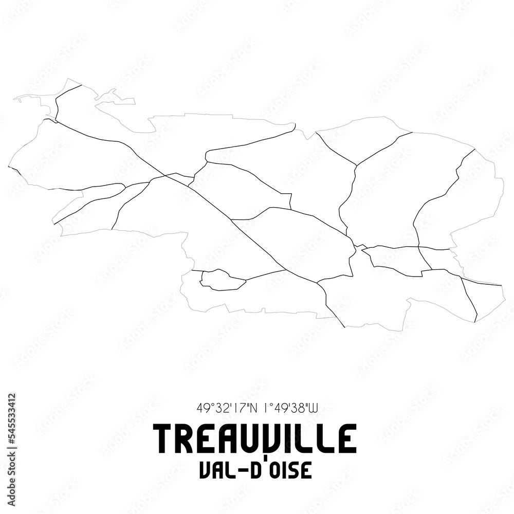 TREAUVILLE Val-d'Oise. Minimalistic street map with black and white lines. TREAUVILLE Val-d'Oise. Minimalistic street map with black and white lines.