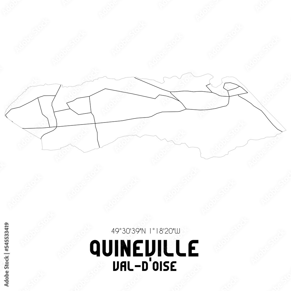 QUINEVILLE Val-d'Oise. Minimalistic street map with black and white lines. QUINEVILLE Val-d'Oise. Minimalistic street map with black and white lines.
