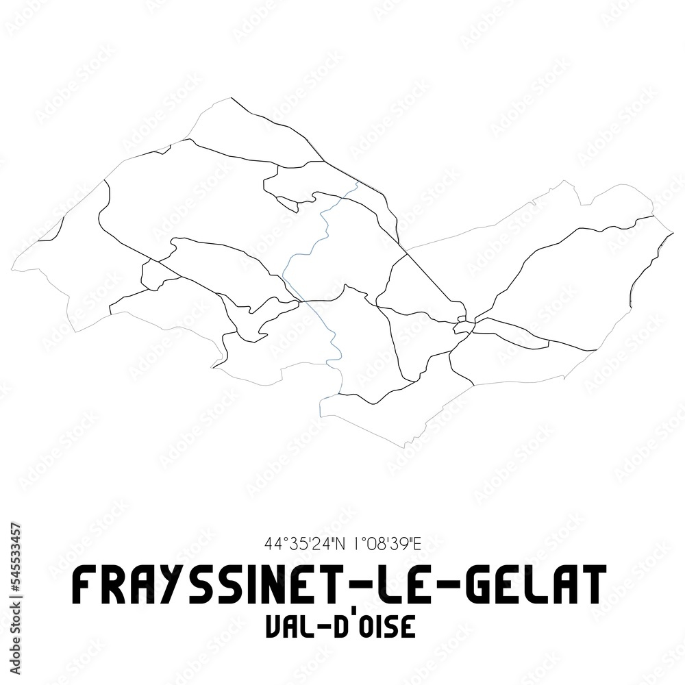 FRAYSSINET-LE-GELAT Val-d'Oise. Minimalistic street map with black and white lines. FRAYSSINET-LE-GELAT Val-d'Oise. Minimalistic street map with black and white lines.