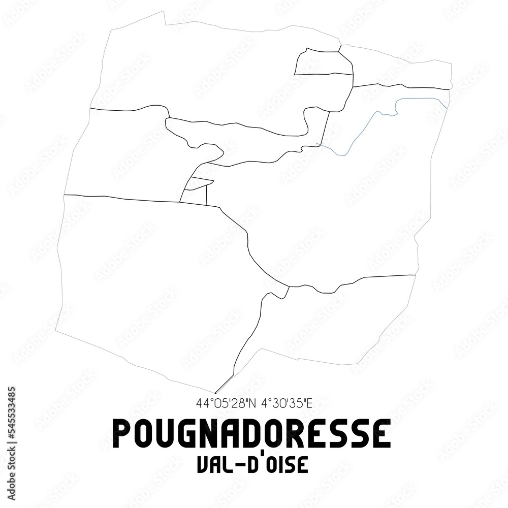 POUGNADORESSE Val-d'Oise. Minimalistic street map with black and white lines.