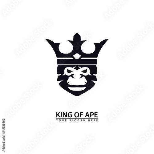 ape king authoritative logo icon design. a combination of the crown and face of an ape. simple flat vector design. suitable for outdoor activities.