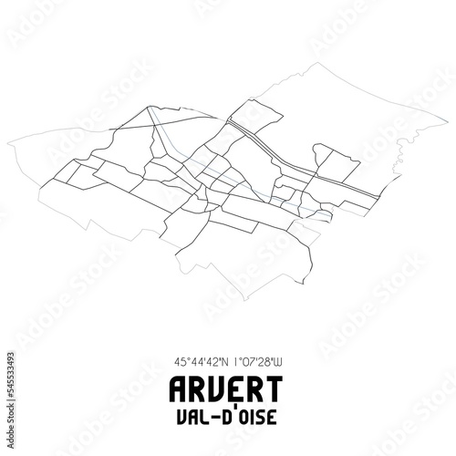 ARVERT Val-d'Oise. Minimalistic street map with black and white lines.