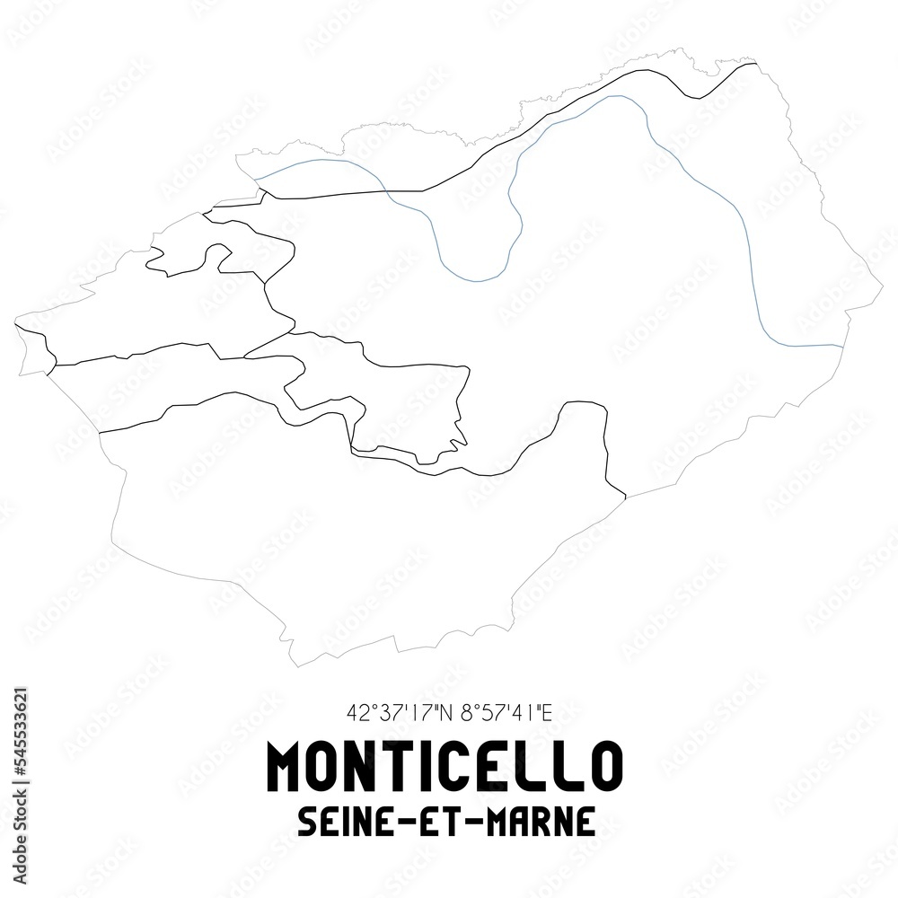 MONTICELLO Seine-et-Marne. Minimalistic street map with black and white lines.
