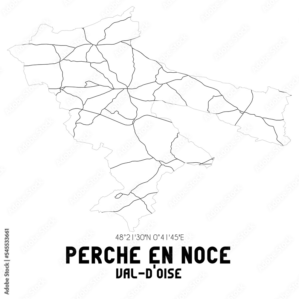PERCHE EN NOCE Val-d'Oise. Minimalistic street map with black and white lines. PERCHE EN NOCE Val-d'Oise. Minimalistic street map with black and white lines.