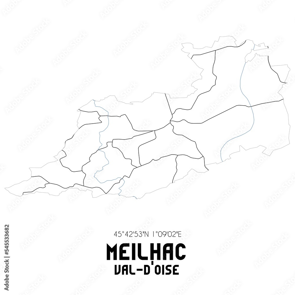 MEILHAC Val-d'Oise. Minimalistic street map with black and white lines.