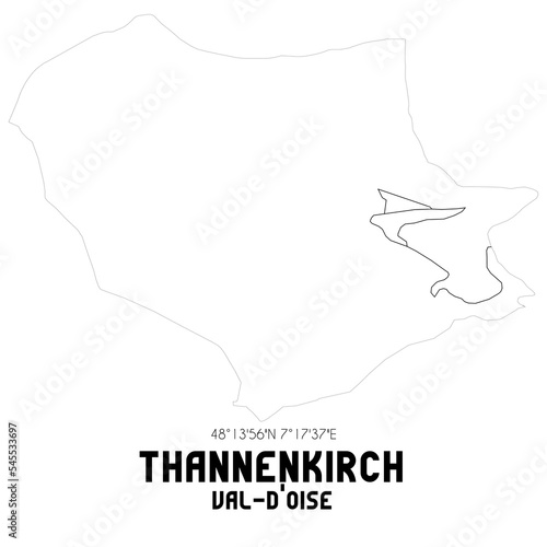 THANNENKIRCH Val-d'Oise. Minimalistic street map with black and white lines. photo