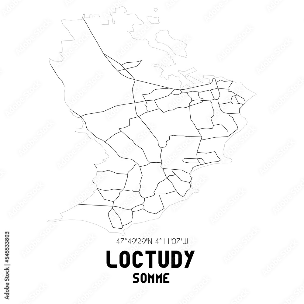 LOCTUDY Somme. Minimalistic street map with black and white lines.