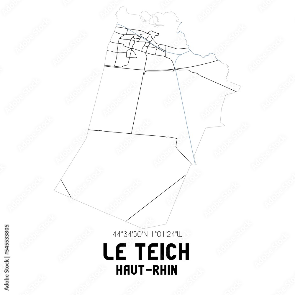LE TEICH Haut-Rhin. Minimalistic street map with black and white lines.