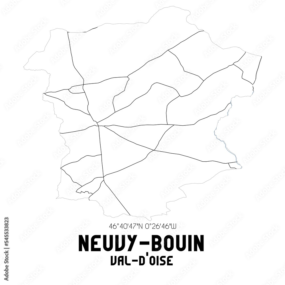 NEUVY-BOUIN Val-d'Oise. Minimalistic street map with black and white lines. NEUVY-BOUIN Val-d'Oise. Minimalistic street map with black and white lines.