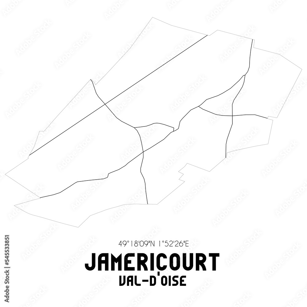 JAMERICOURT Val-d'Oise. Minimalistic street map with black and white lines. JAMERICOURT Val-d'Oise. Minimalistic street map with black and white lines.