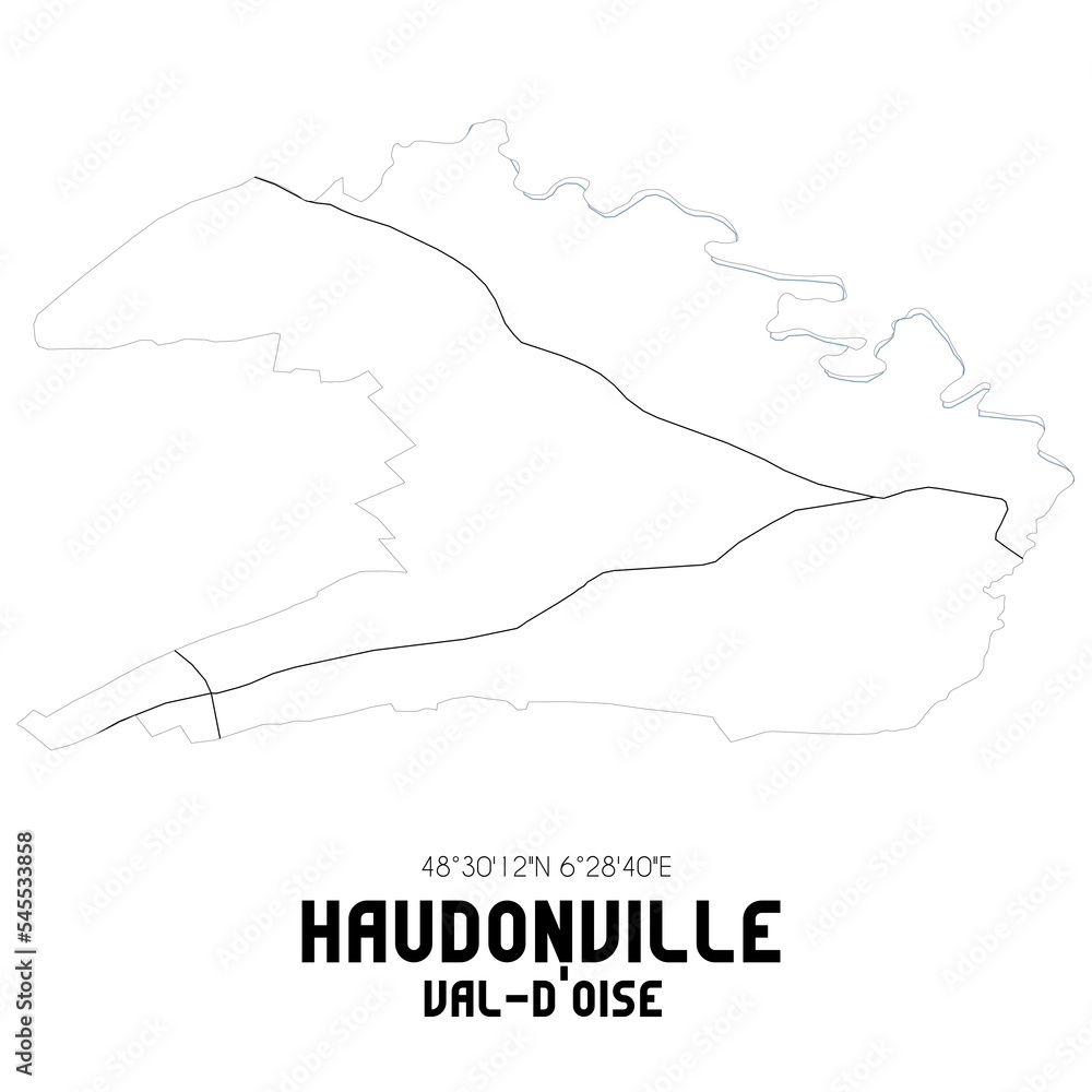 HAUDONVILLE Val-d'Oise. Minimalistic street map with black and white lines.