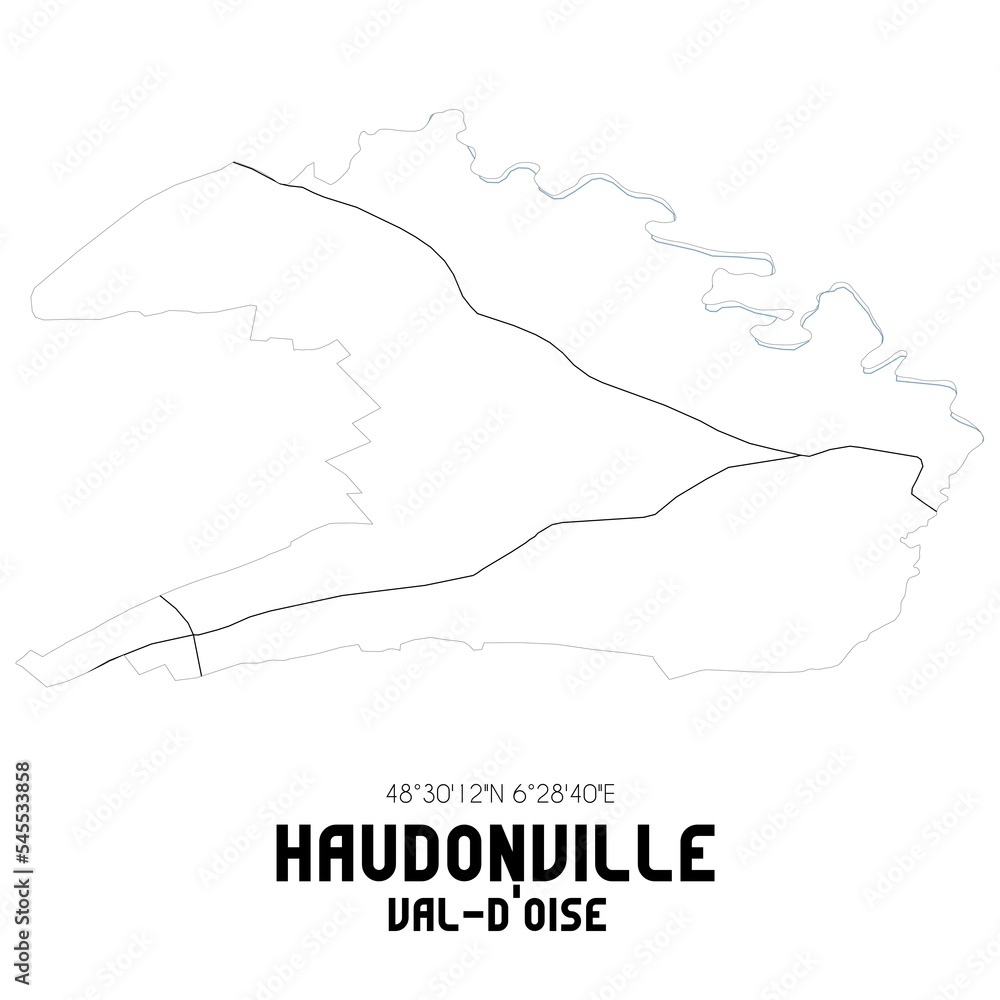 Fototapeta premium HAUDONVILLE Val-d'Oise. Minimalistic street map with black and white lines.