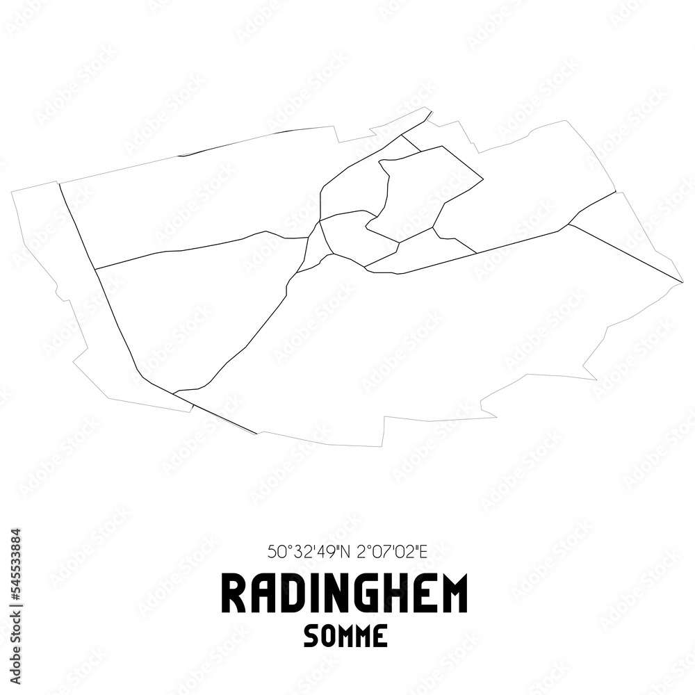 RADINGHEM Somme. Minimalistic street map with black and white lines.