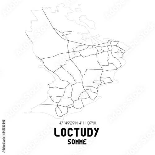LOCTUDY Somme. Minimalistic street map with black and white lines.