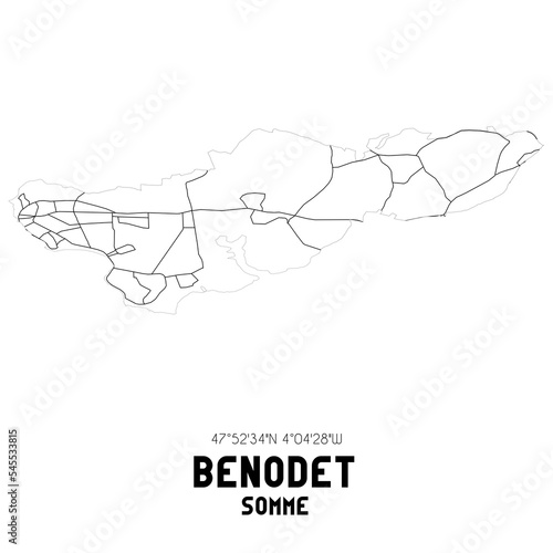 BENODET Somme. Minimalistic street map with black and white lines.