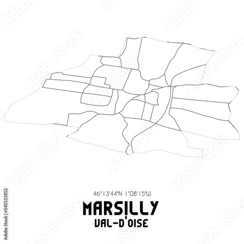 MARSILLY Val-d'Oise. Minimalistic street map with black and white lines.