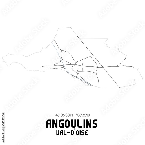 ANGOULINS Val-d'Oise. Minimalistic street map with black and white lines.