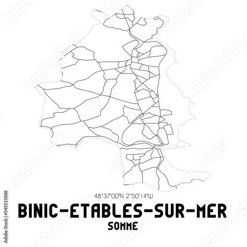BINIC-ETABLES-SUR-MER Somme. Minimalistic street map with black and white lines.