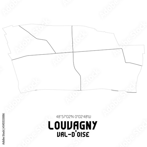 LOUVAGNY Val-d'Oise. Minimalistic street map with black and white lines.