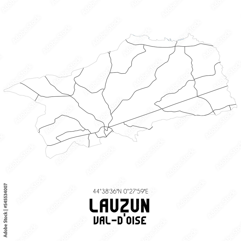 LAUZUN Val-d'Oise. Minimalistic street map with black and white lines.