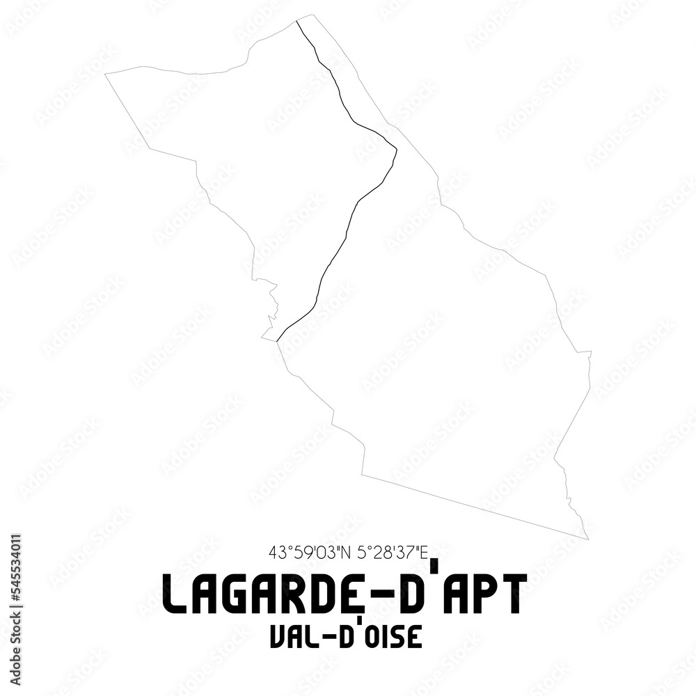 LAGARDE-D'APT Val-d'Oise. Minimalistic street map with black and white lines.