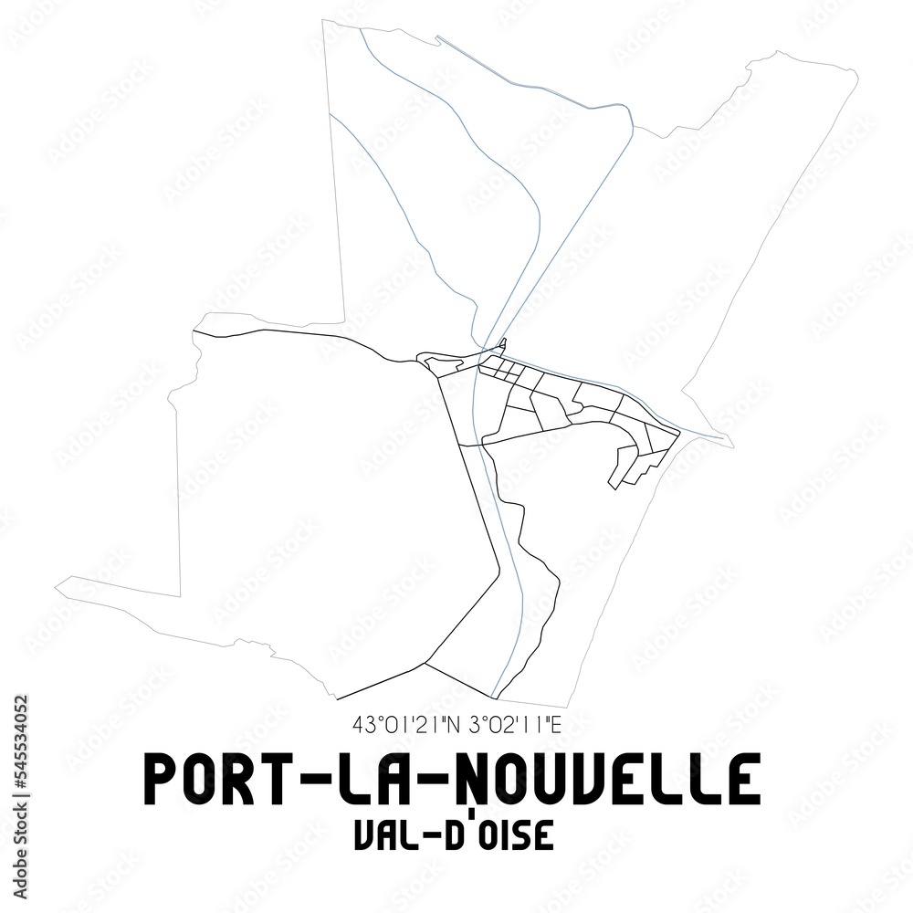 PORT-LA-NOUVELLE Val-d'Oise. Minimalistic street map with black and white lines.