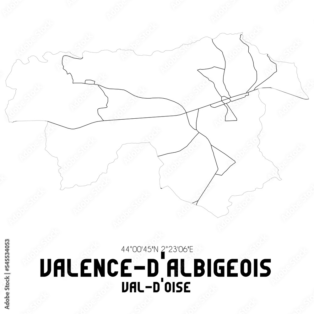 VALENCE-D'ALBIGEOIS Val-d'Oise. Minimalistic street map with black and white lines.