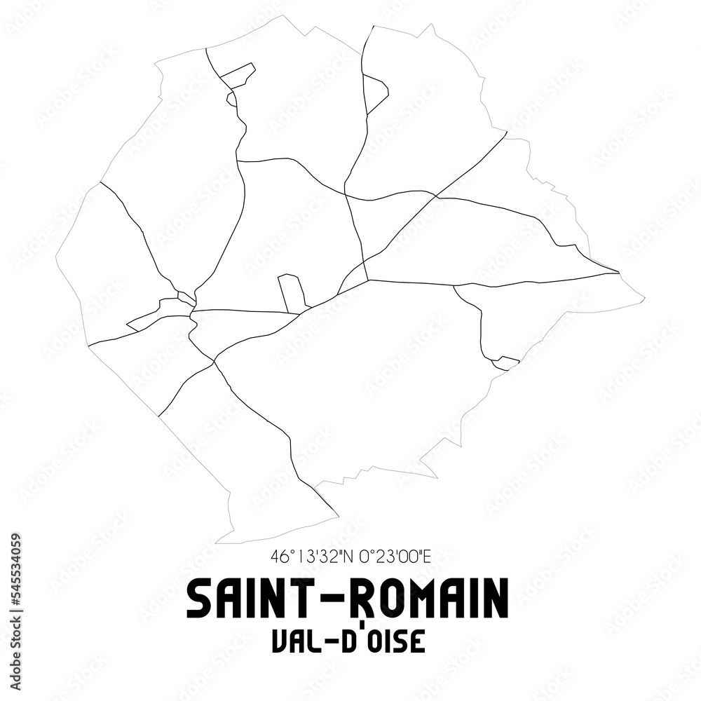 SAINT-ROMAIN Val-d'Oise. Minimalistic street map with black and white lines.