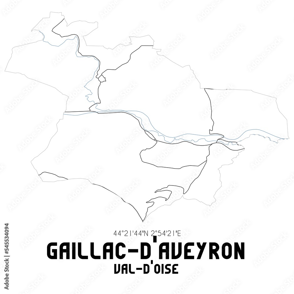 GAILLAC-D'AVEYRON Val-d'Oise. Minimalistic street map with black and white lines.