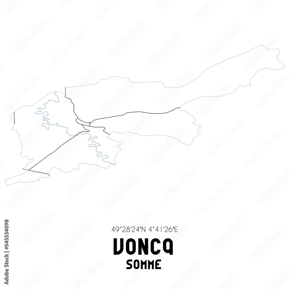 VONCQ Somme. Minimalistic street map with black and white lines.
