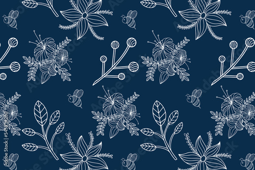 floral line art seamless pattern