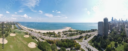  drone view lake shore drive in the city of Chicago 