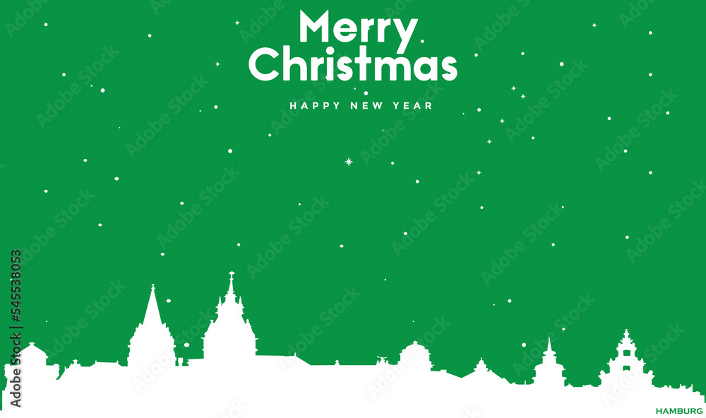 Christmas and New year green greeting card with white panorama of Hamburg Christmas and New year green greeting card with white panorama of Hamburg