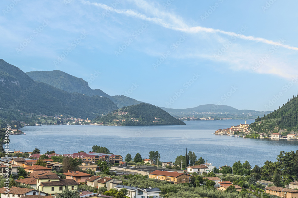 aerial view of the Lake Iseo and Monte Isola