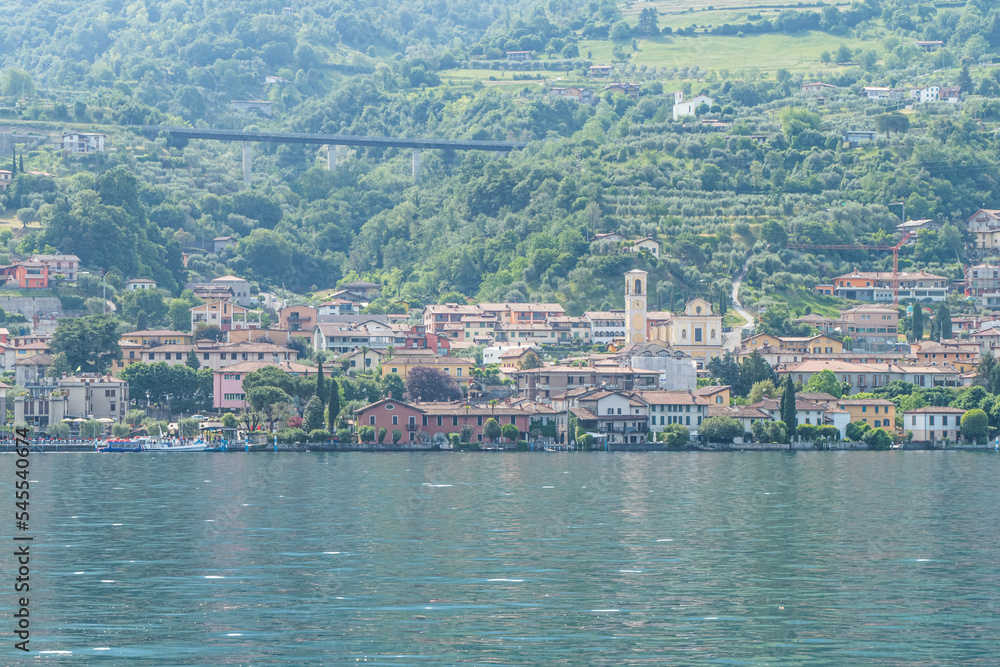 Panorama of the lakeside of Sulzano in the Lake Iseo