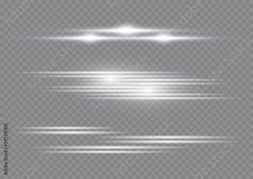 Particle motion effect. Magic of moving fast lines. Silver special effect, speed line. Laser beams, horizontal light rays. Glowing white flare spark, flash lights. Luminous trail. Vector illustration