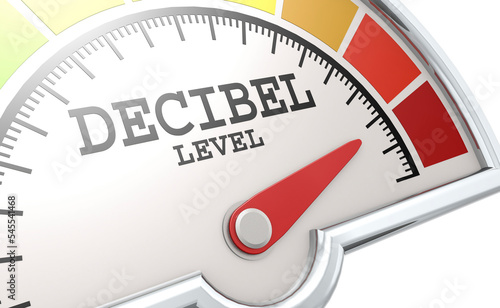 Decibel level measuring scale with color indicator