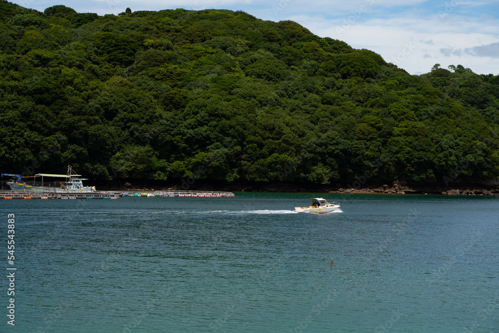 島の横を走るボート